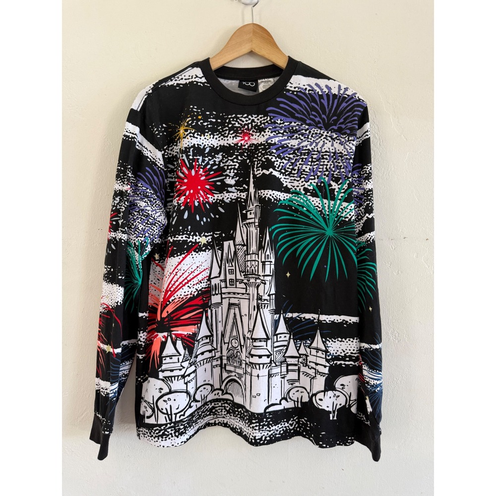Disney 100 Walt Disney World Fireworks Cinderella Castle Long Sleeve Shirt M